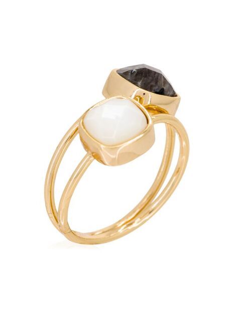 Bague Jovanni  Labradorite & Nacre en laiton doré