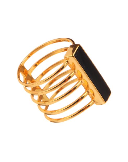 Bague Emma Onyx en laiton doré