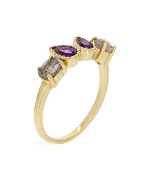 Bague Melinda Améthyste & Labradorite en laiton doré