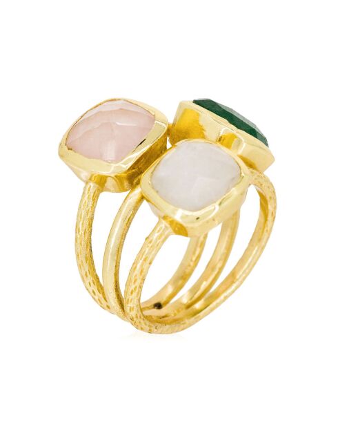 Bague Elsa Aventurine Quartz & Pierre de Lune en laiton doré
