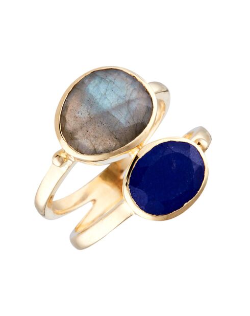 Bague Océane Labradorite & Jade en laiton doré