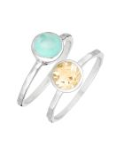 2 Bagues Cléa Aqua Calci  & Citrine en laiton