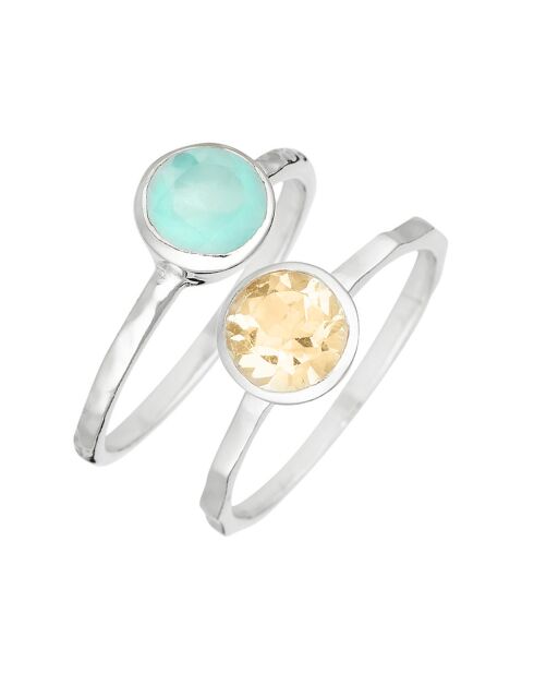 2 Bagues Cléa Aqua Calci  & Citrine en laiton