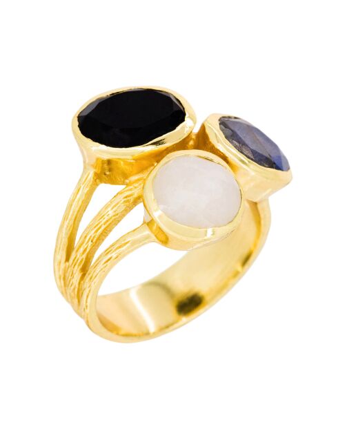 Bague Mariel Onyx & Labradorite en laiton doré