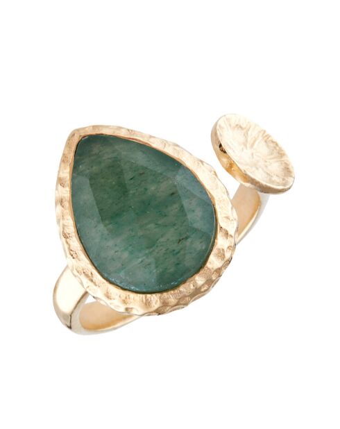 Bague ajustable Hélena Aventurine en laiton doré