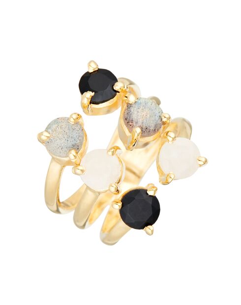 Bague ajustable Stella Labradorite en laiton doré