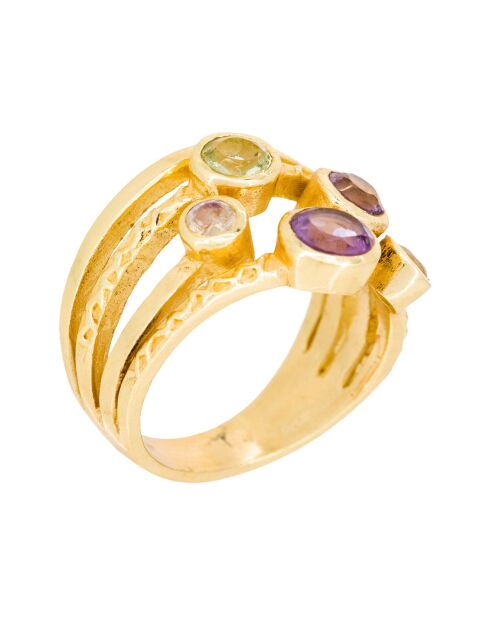 Bague Kelly Pierre de lune & Améthyste en laiton doré