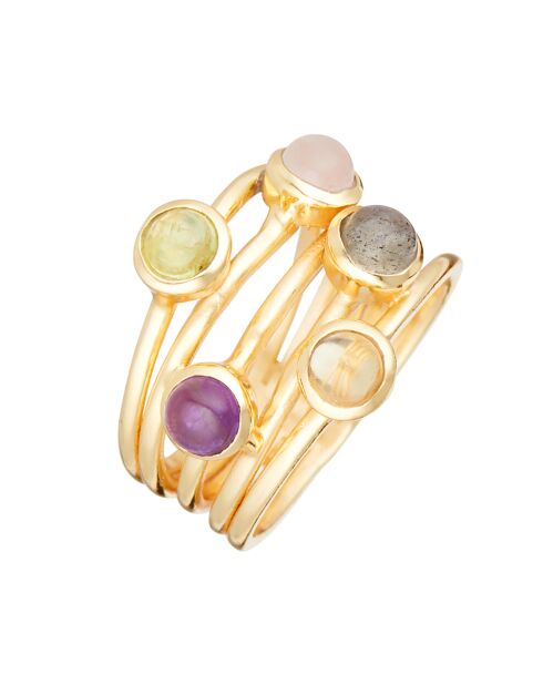 Bague Chloé Labradorite Péridot Citrine Quartz rose & Améthyste en laiton doré
