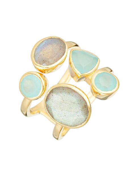 Bague Tatiana Labradorite & Aqua Calci en laiton doré