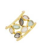 Bague Debora Quartz, Labradorite et Jade en laiton doré