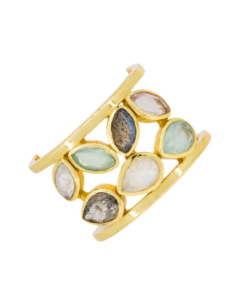 Bague Debora Quartz, Labradorite et Jade en laiton doré