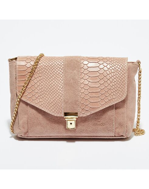 Sac bandoulière en Cuir &  Velours de Cuir Hyène rose - 21x15x6 cm