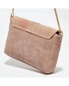 Sac bandoulière en Cuir &  Velours de Cuir Hyène rose - 21x15x6 cm