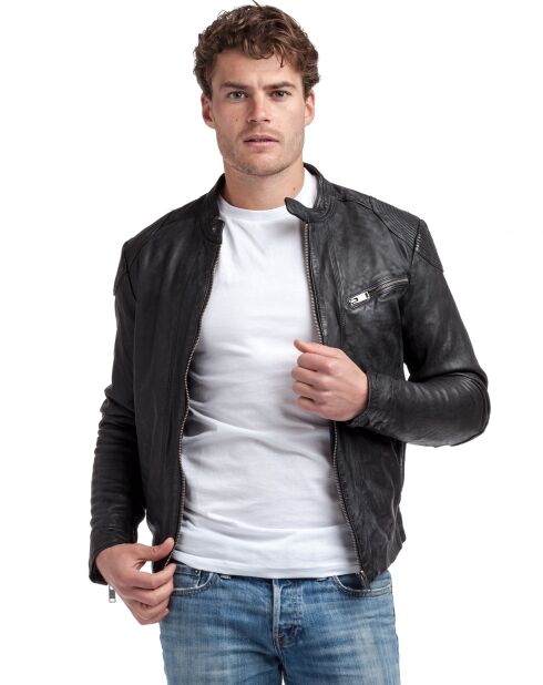 Veste en Cuir d'Agneau Thierry noire
