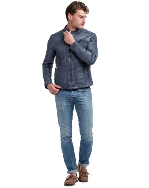 Veste en Cuir d'Agneau Omer bleue