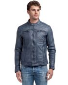 Veste en Cuir d'Agneau Omer bleue