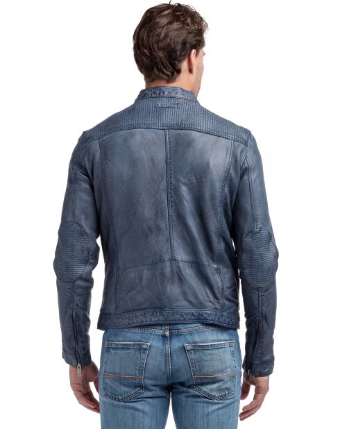 Veste en Cuir d'Agneau Omer bleue