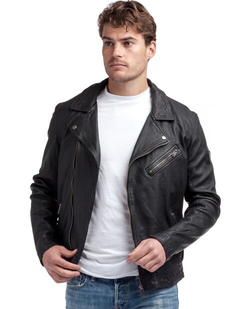 Veste en Cuir d'Agneau Silas noire