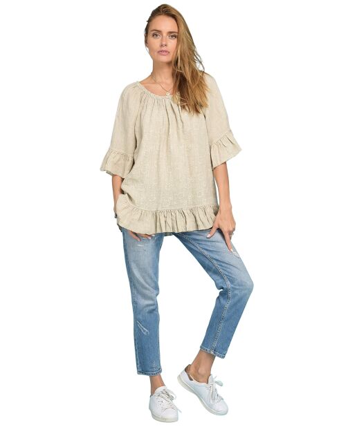 Top 100% Lin Debs brodé beige