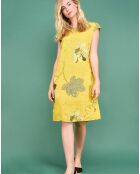 Robe courte droite 100% Lin Alycia imprimé floral jaune