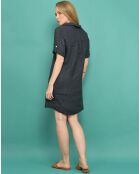 Robe courte 100% Lin  Augustine unie bleu marine