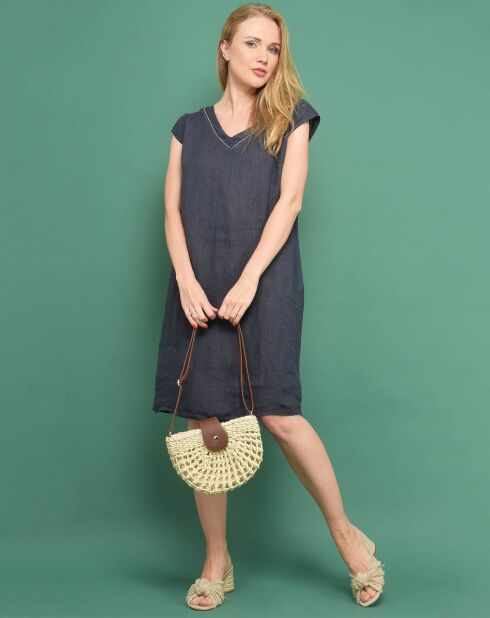 Robe courte 100% Lin Hera bleu marine