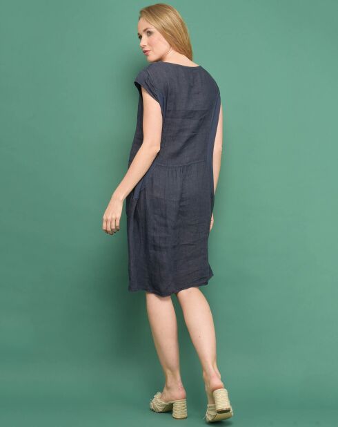 Robe courte 100% Lin Hera bleu marine