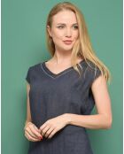 Robe courte 100% Lin Hera bleu marine