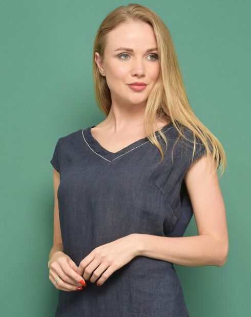 Robe courte 100% Lin Hera bleu marine
