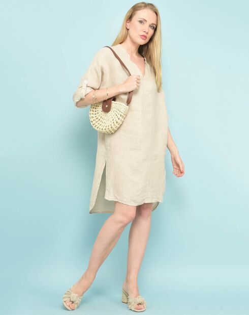 Robe courte asymétrique 100% Lin Molly beige