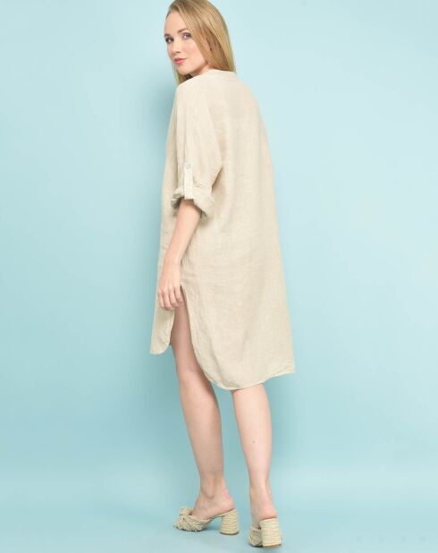 Robe courte asymétrique 100% Lin Molly beige