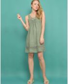 Robe courte brodée 100 % Lin Leopoldine verte