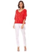 Blouse 100% Lin motifs ananas rouge