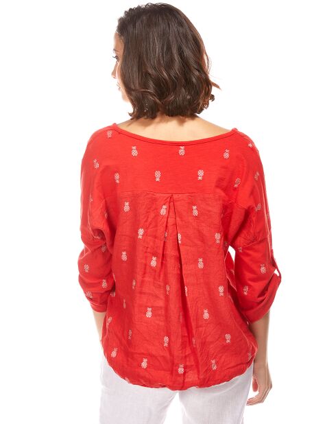 Blouse 100% Lin motifs ananas rouge