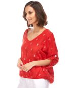 Blouse 100% Lin motifs ananas rouge