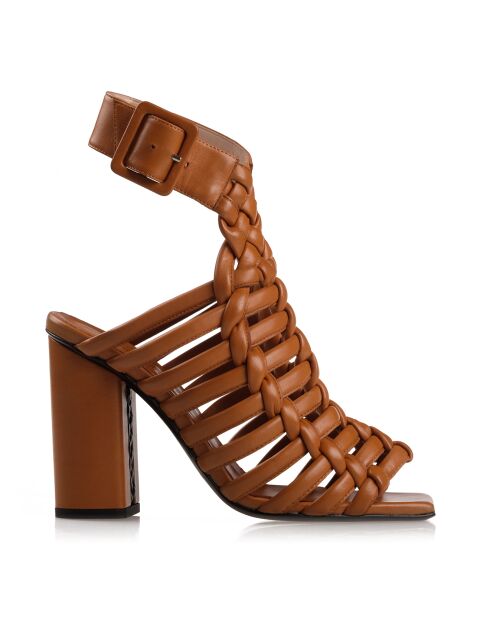 Slingback in pelle color oliva cammello - tacco 10 cm