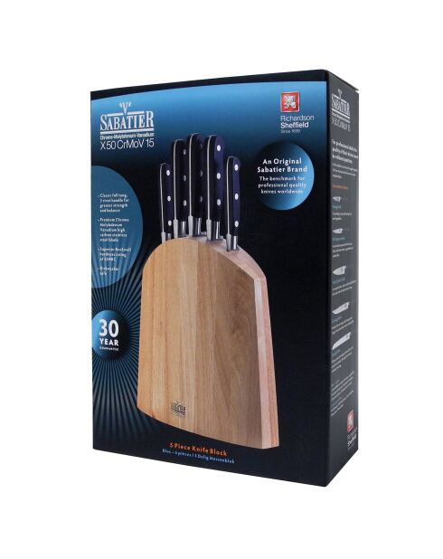 Bloc de cuisine Life V Sabatier bois/noir/acier - 5 couteaux