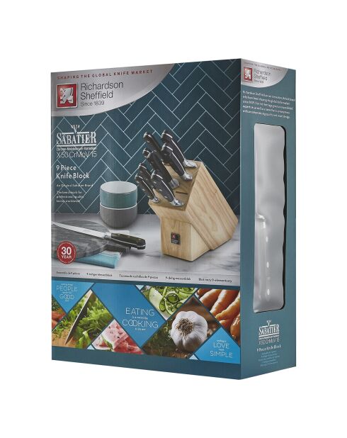 Bloc de 9 couteaux de cuisine Life V Sabatier bois/noir/acier
