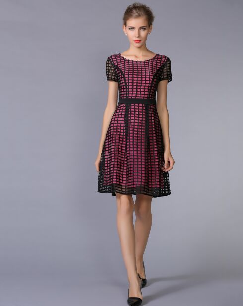 Robe courte patineuse à crochet rose/noir
