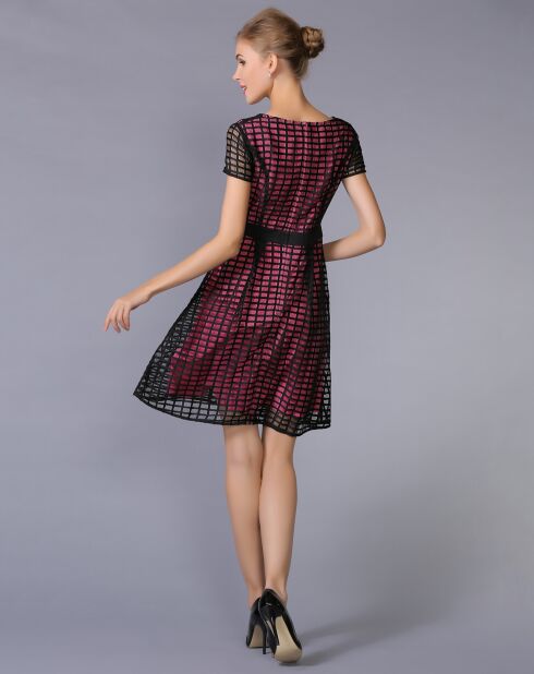 Robe courte patineuse à crochet rose/noir
