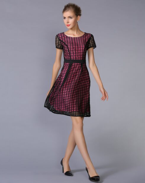 Robe courte patineuse à crochet rose/noir