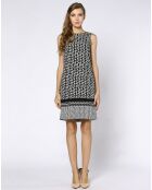 Robe courte fluide imprimé fantaisie noir/blanc