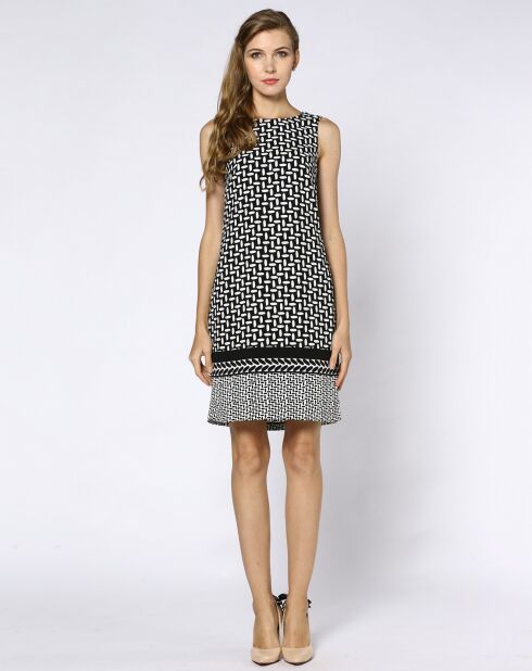 Robe courte fluide imprimé fantaisie noir/blanc