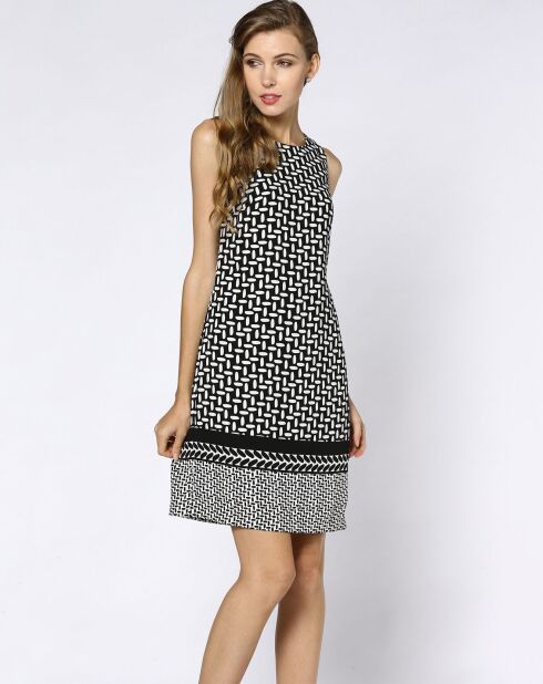 Robe courte fluide imprimé fantaisie noir/blanc
