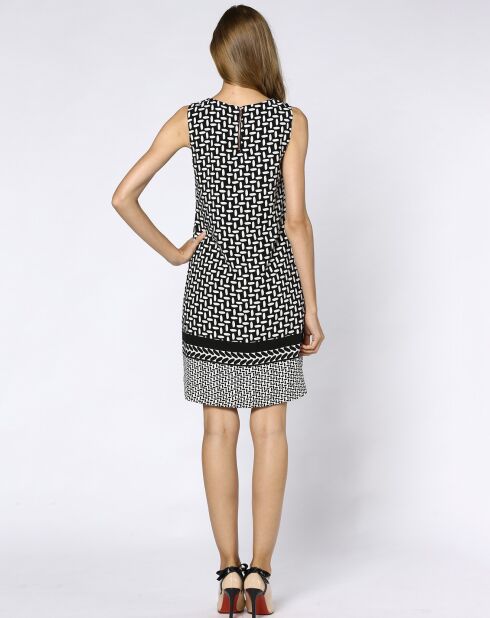 Robe courte fluide imprimé fantaisie noir/blanc