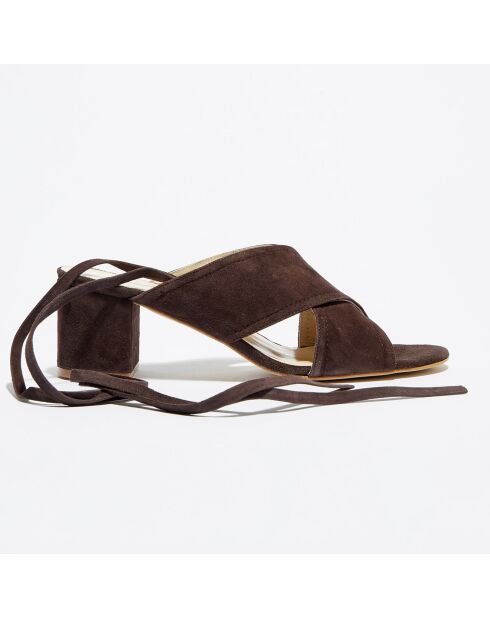 Mules en Velours de Cuir Ada marron foncé Talon 6 cm