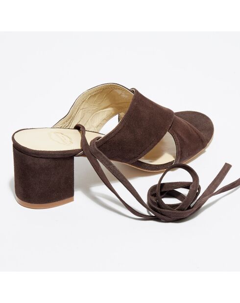 Mules en Velours de Cuir Ada marron foncé Talon 6 cm