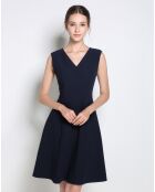 Robe courte patineuse unie manches marine
