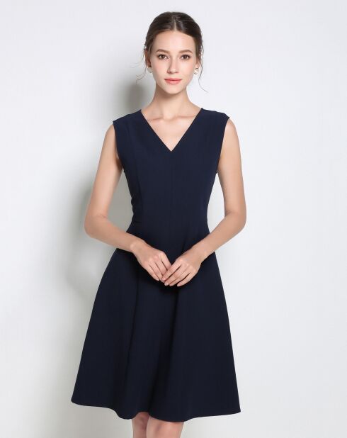 Robe courte patineuse unie manches marine