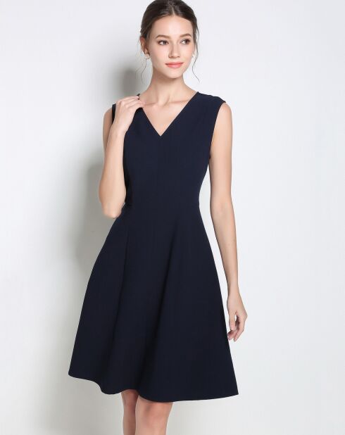 Robe courte patineuse unie manches marine